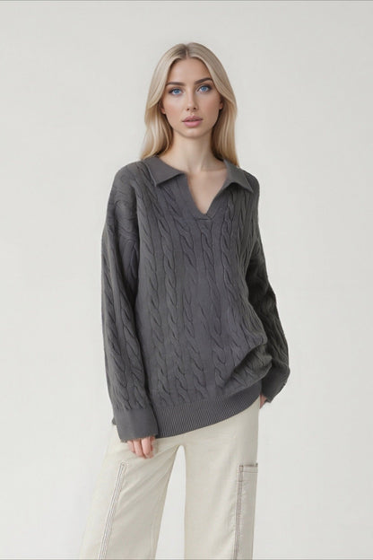 Vintage Polo Neck Cable Sweater