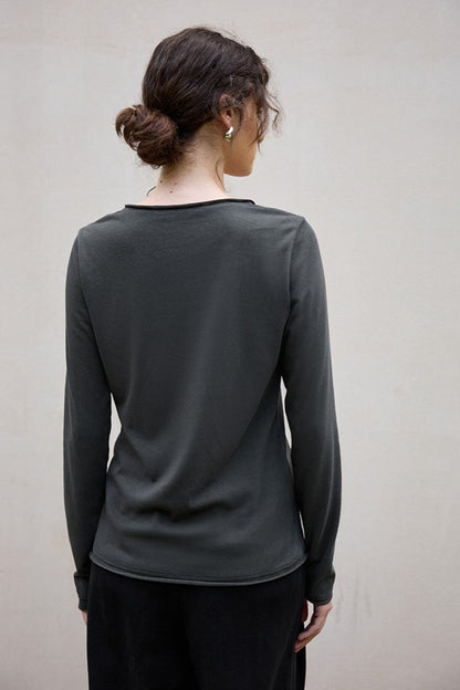 Linen Cotton Rolled Edge Knit Top