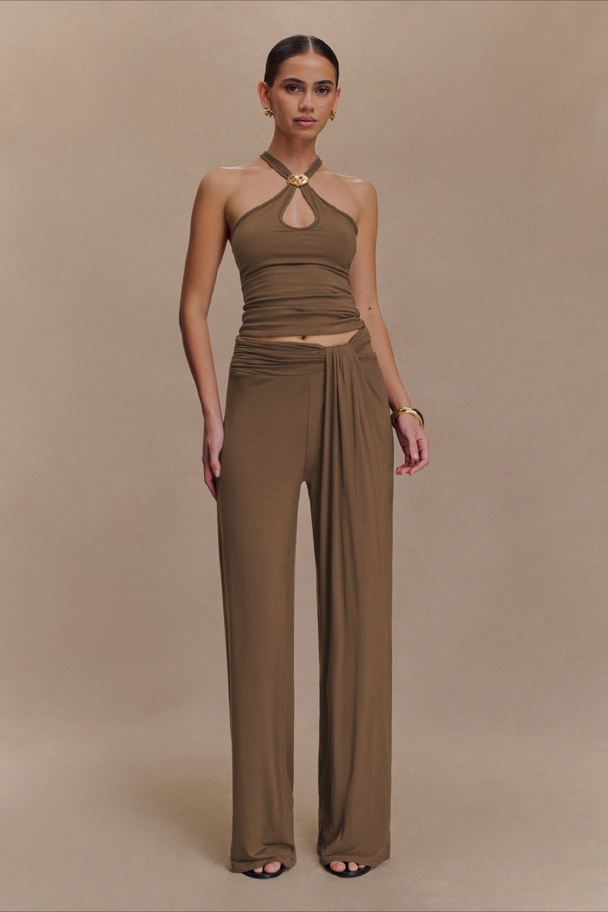 Metal Trim Halter Cutout Chic Halter Top