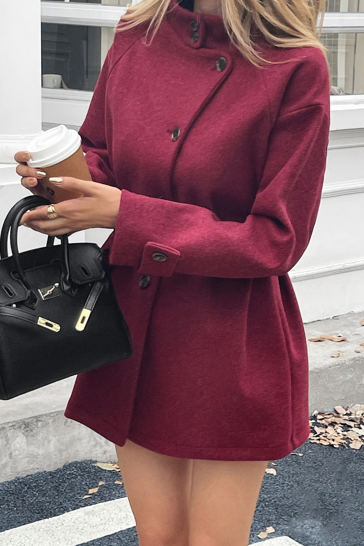 Long Sleeve Casual Wool Blend Coat