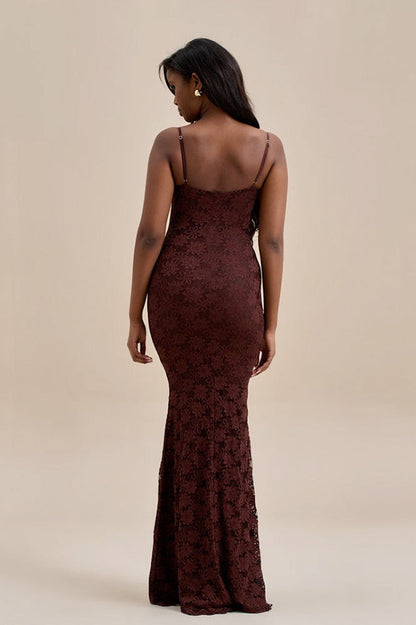 Spaghetti Strap Sweetheart Lace Bustier Mermaid Maxi Dress