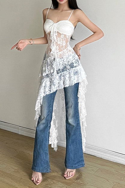 High Waist Backless Lace Dress