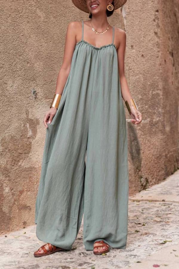 Vacation Casual Suspender Loose Wide Leg Jumpsuit
