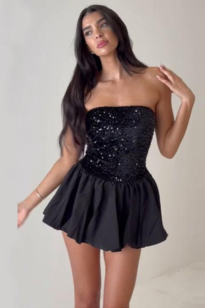 Off Shoulder Strapless Mini Sequin Sequin Dress