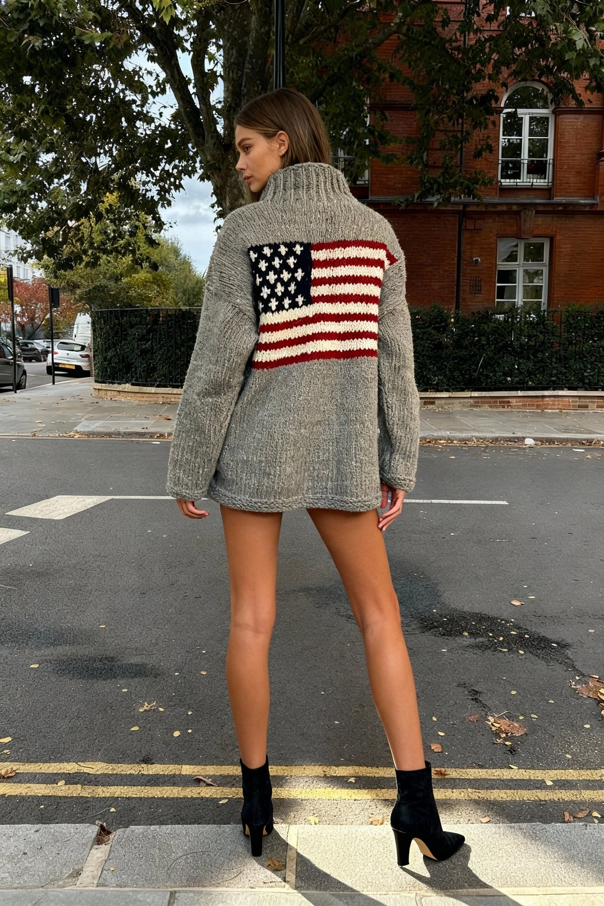 Harajuku Retro US Flag High Neck Sweater