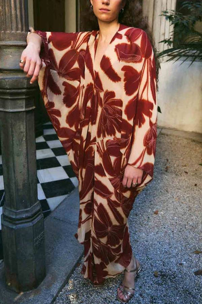 Elegant Oversized Floral Print Maxi Dress