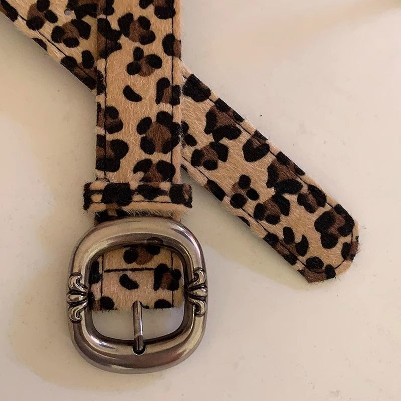Leopard Print Haircalf Leather Waist Belt