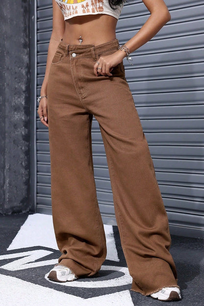 Light Washed High Waist Slim Wide Leg Jeans