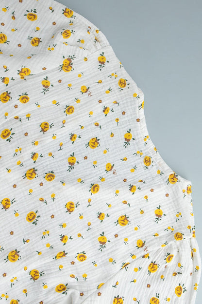 Cotton Printed V Neck Puff Sleeve Floral Dress