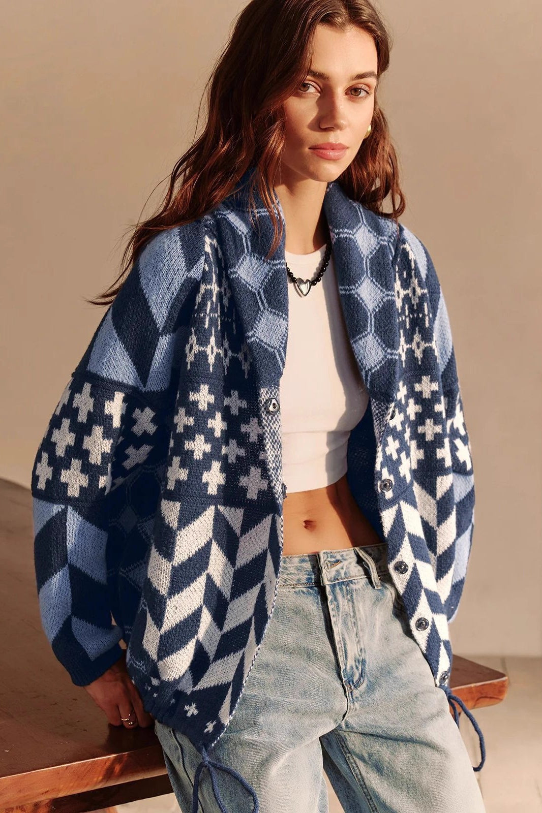 Oversized Abstract Knit Cardigan