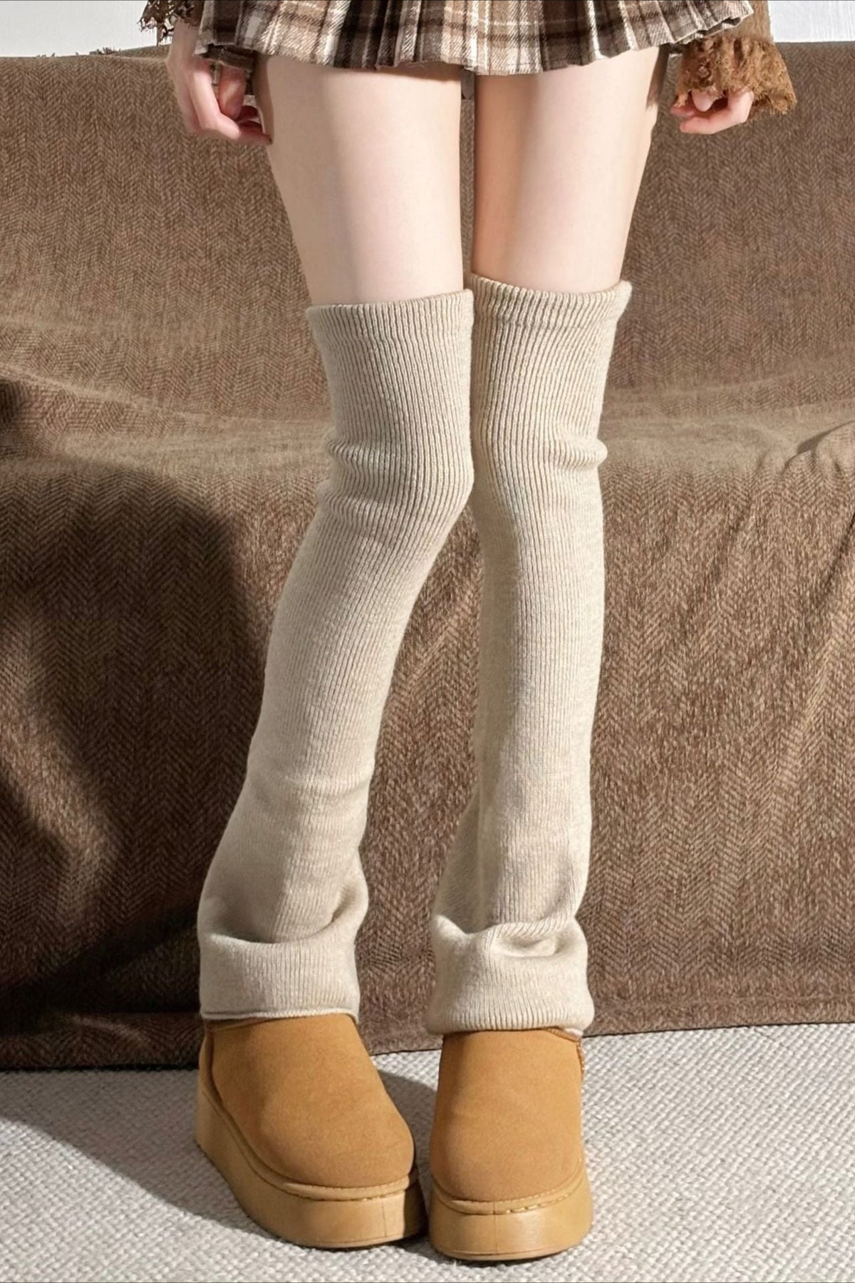 Ribbed Knit Bell Bottom Long Leg Warmers