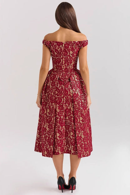 Chic Off Shoulder Backless Slim Waist Printed Cocktail Dress