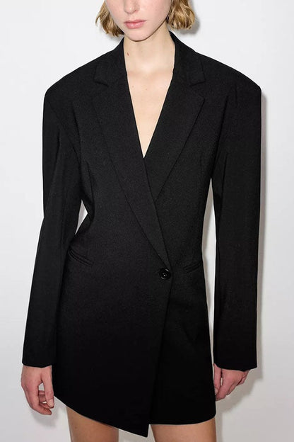Yulissa Single Button Long Sleeve Fitted Waist Open Back Pocketed Lapel Blazer