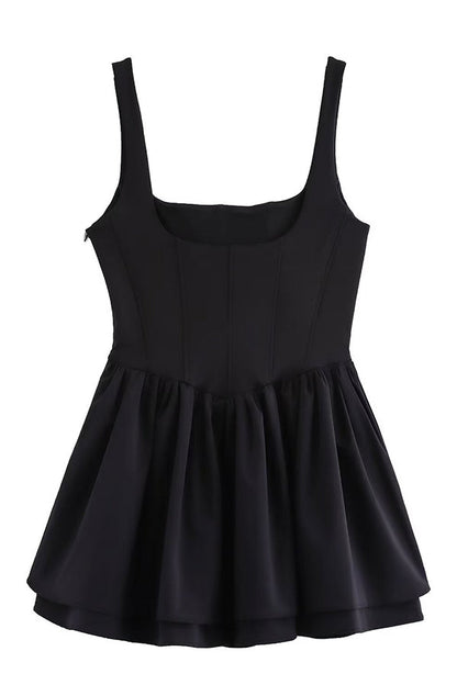 Velvet Square Neck Corset Seam Gathered Fit and Flare Mini Dress