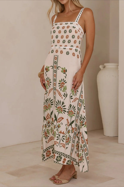 Linen Lace Trim Spaghetti Strap Boho Dress