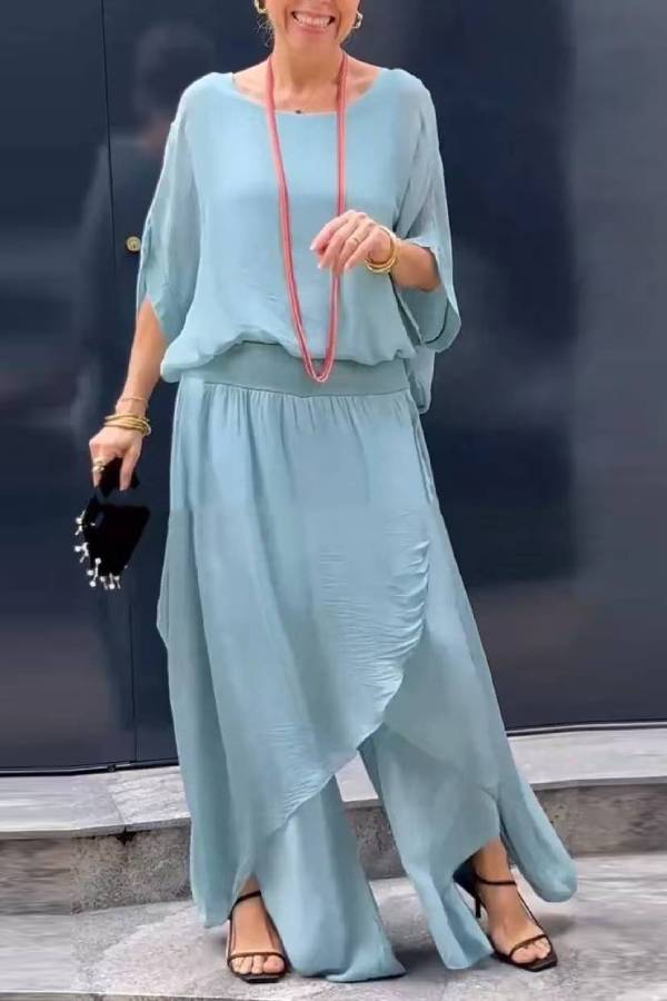 Top slit wide-leg pants chiffon casual suit