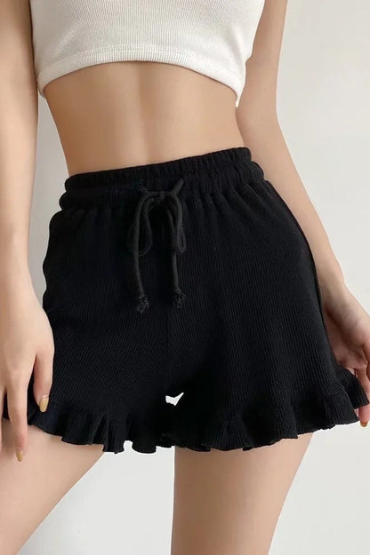 Elastic Waist Ribbed Cotton Lounge Shorts