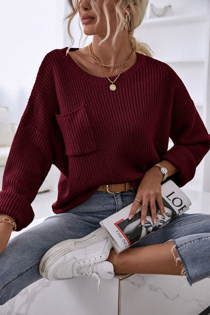 Pocket Oversized Knitted Pullover Sweater