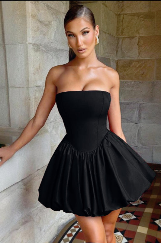 Strapless Tie Halter Puff Birthday Dress