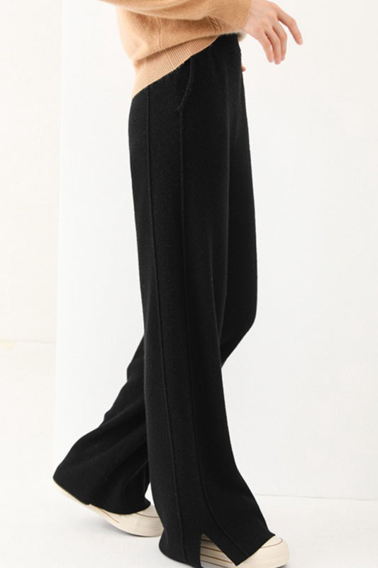 Wool Soft Straight Split Knit Pants