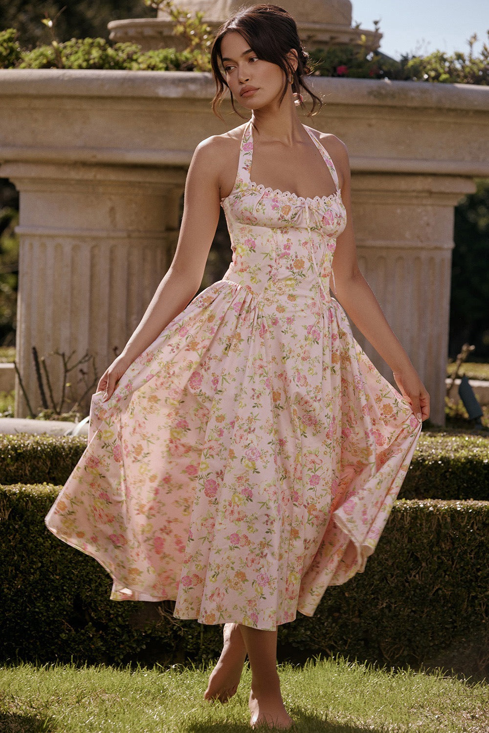 Halter Neck Slim Strap Floral Dress