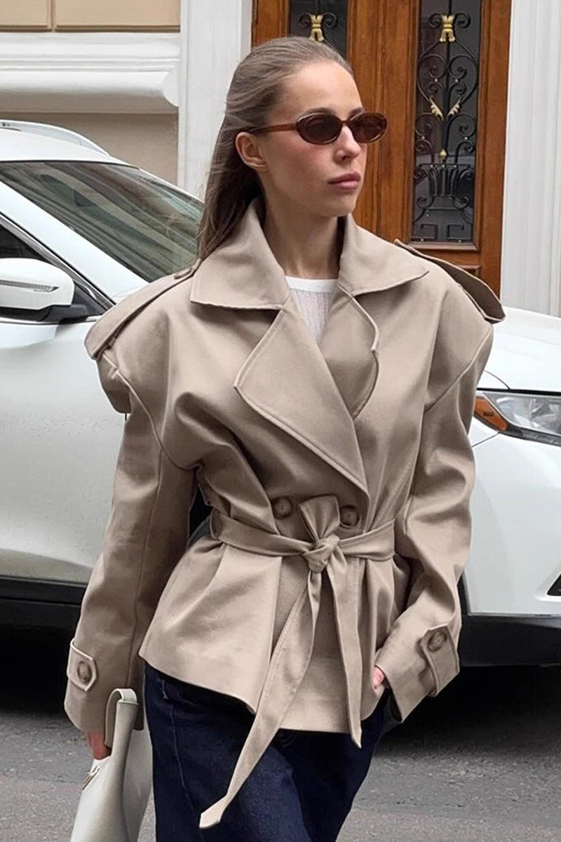 Khaki Belted Relaxed Fit Coat