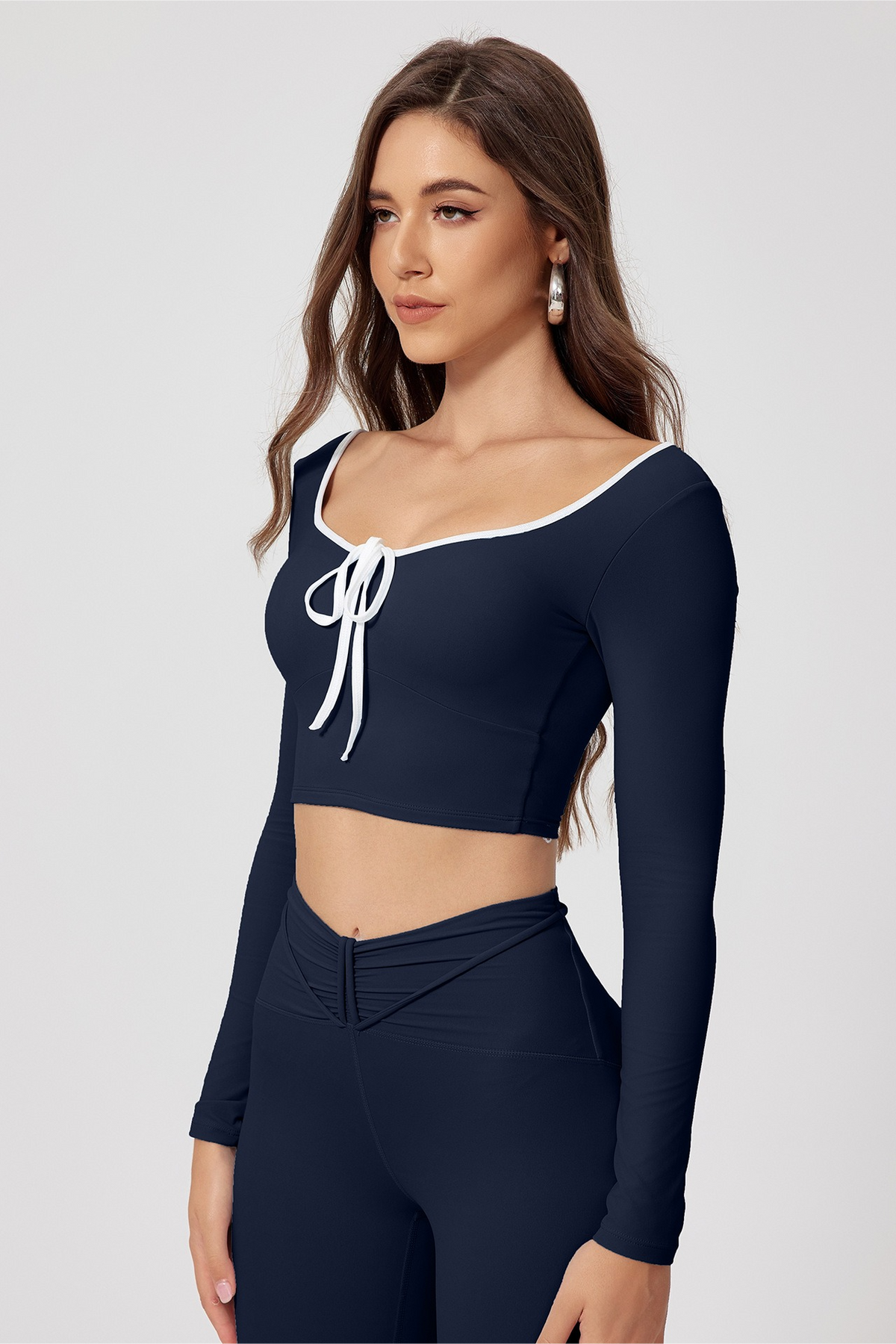 Crew Neck Color Block Quick Dry Long Sleeve Crop Top