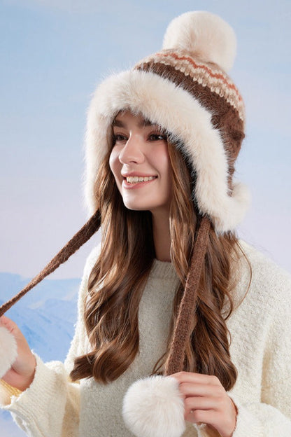 Faux Fur Fair Isle Knit Ear Flap Hat