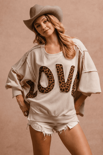 Leopard Letter Patch Oversized Sweatshirt
