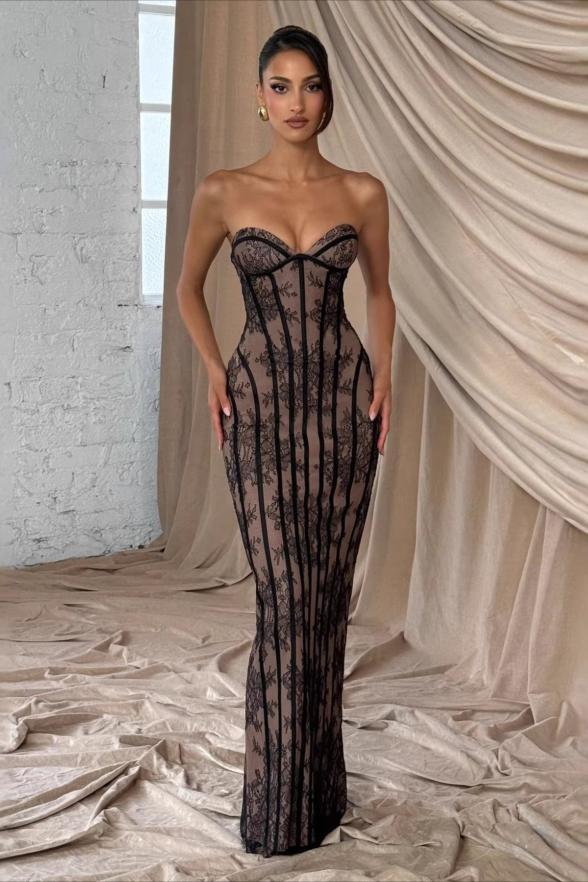 Strapless Lace Bodycon Maxi Lace Dress