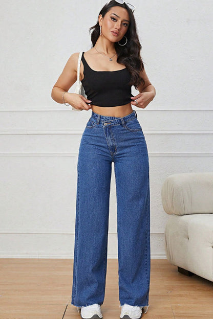 Light Washed High Waist Slim Wide Leg Jeans