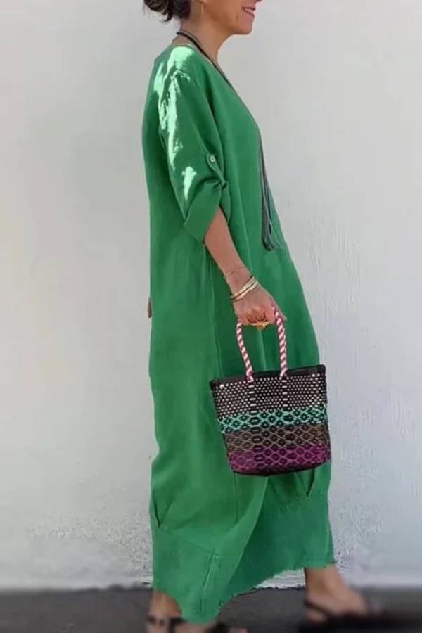 Cotton and Linen Patchwork Long Dress