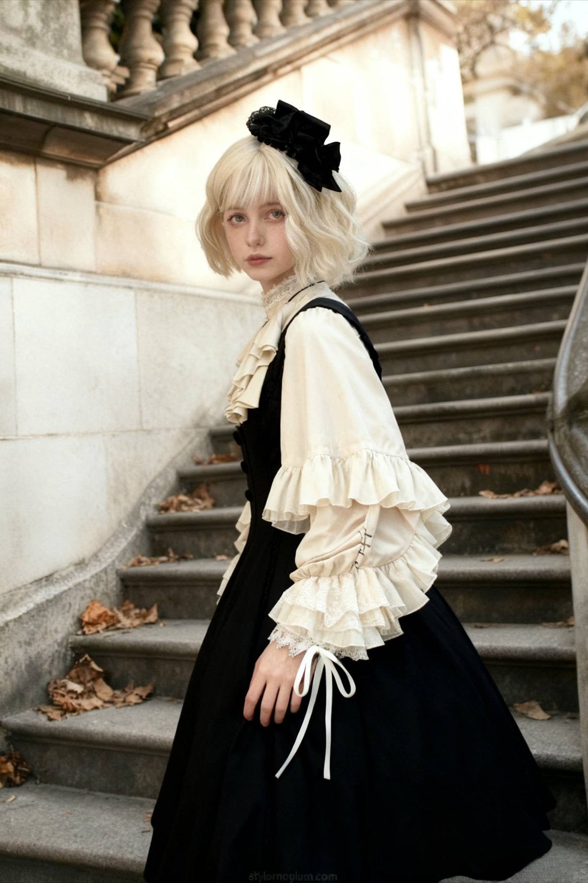 Dark Frill Batwing Sleeve Top