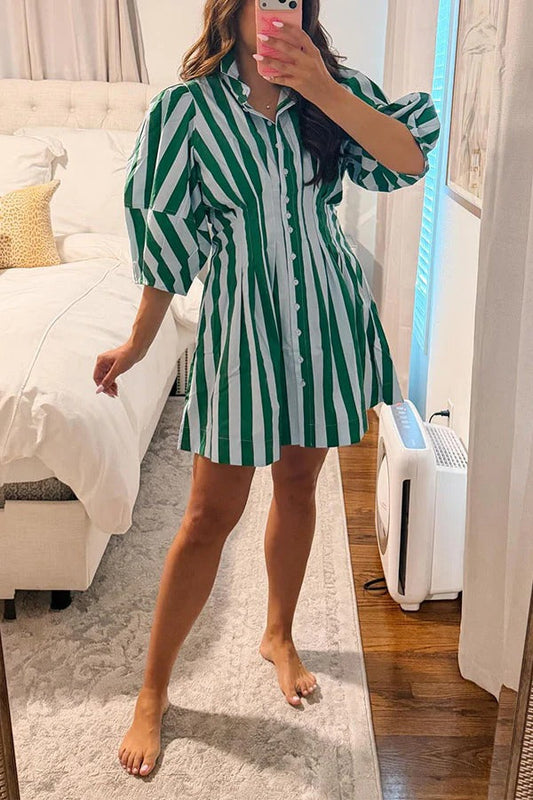 Chloe Striped Puff Sleeve Mini Shirt Dress