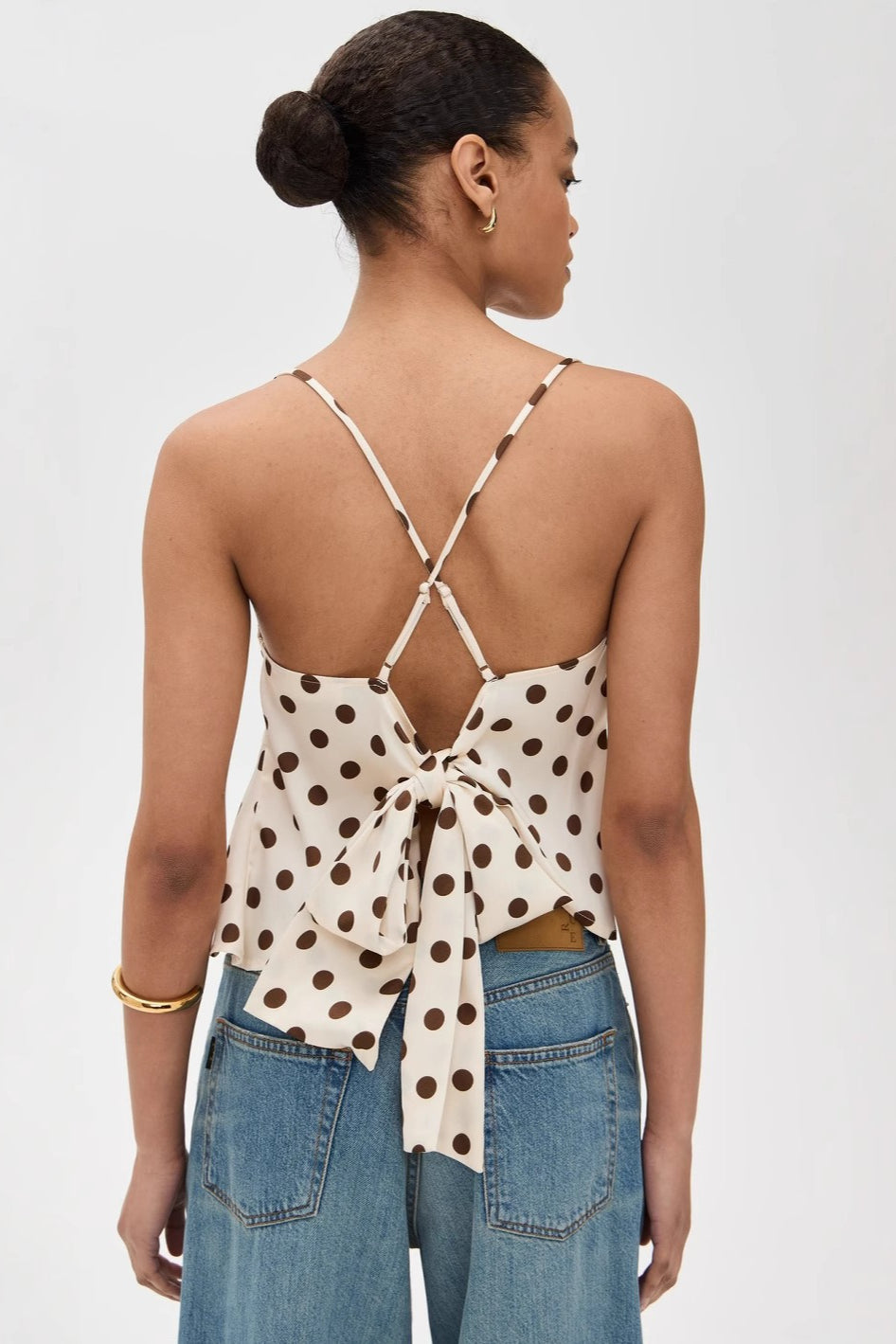 Polka Dot Ruffle Strap Cami Top