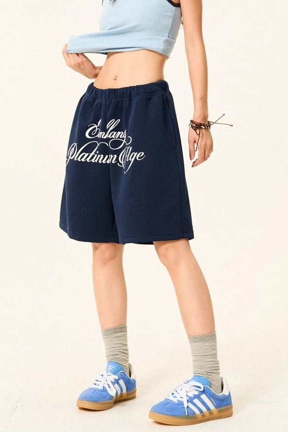 Letter Print Loose Fit Casual Shorts