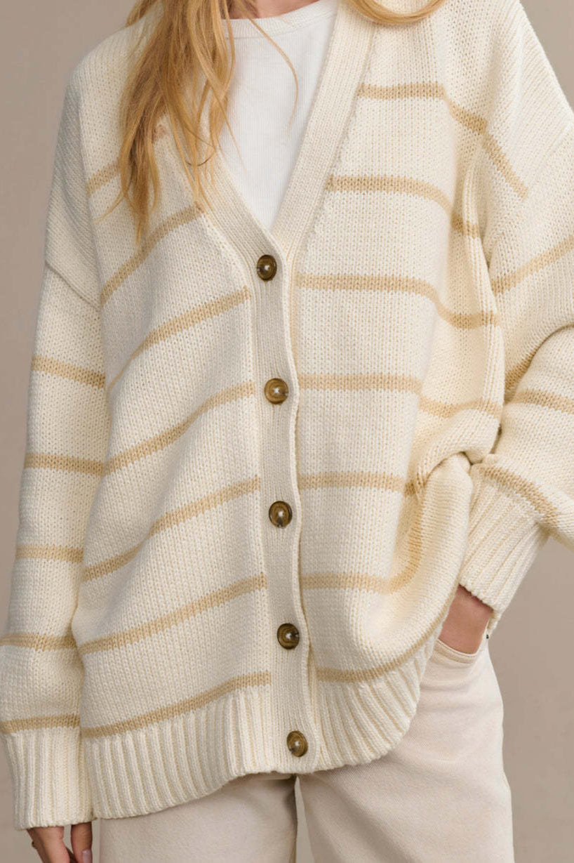 V-Neck Striped Cotton Sweater