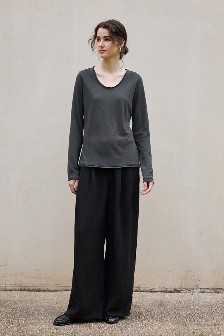 Linen Cotton Rolled Edge Knit Top