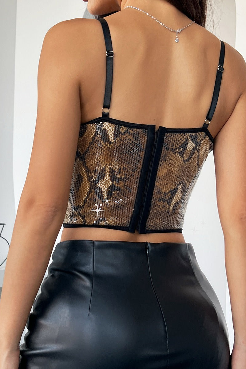 Leopard Sequin Bodycon Tank Top