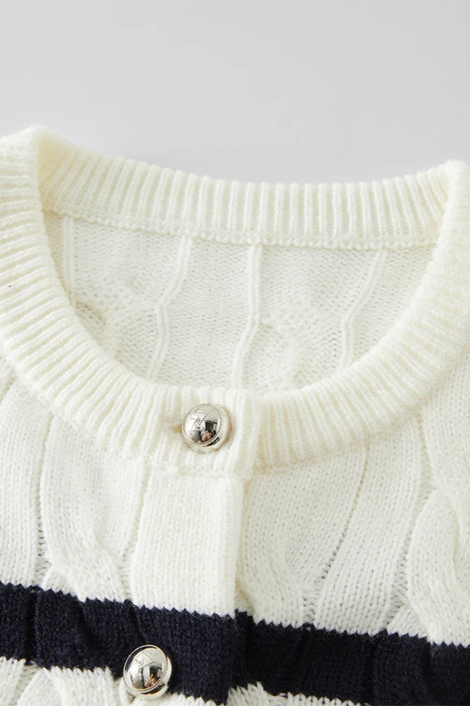 Black White Wool Twist Knit Cardigan