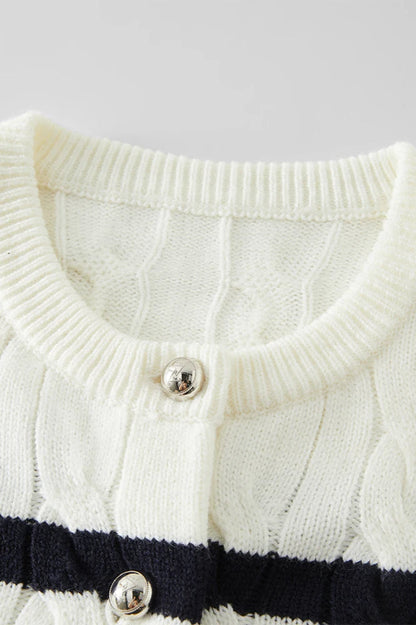 Black White Wool Twist Knit Cardigan