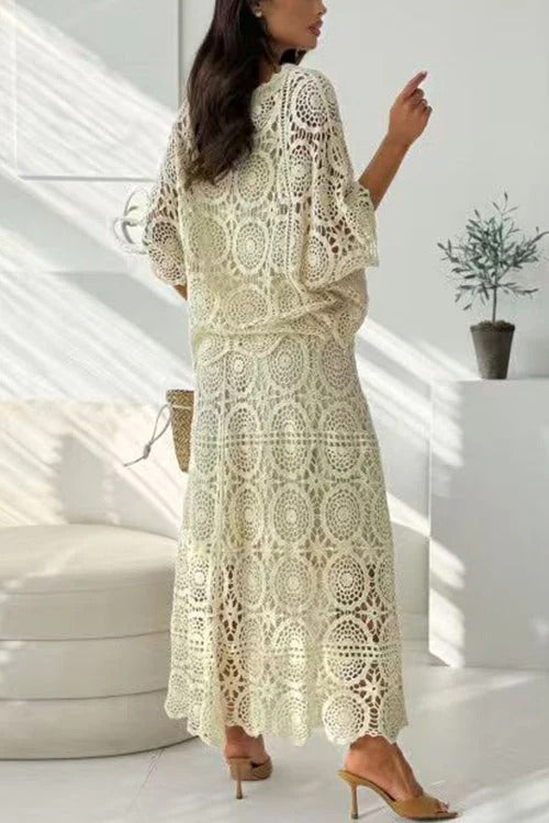 High Rise Crochet Hollow Out Maxi Skirt