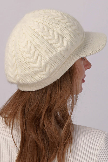 Fleece Lined Cable Knit Beret Hat