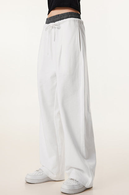 Patchwork Double Waist Wide Leg Athletic Pants