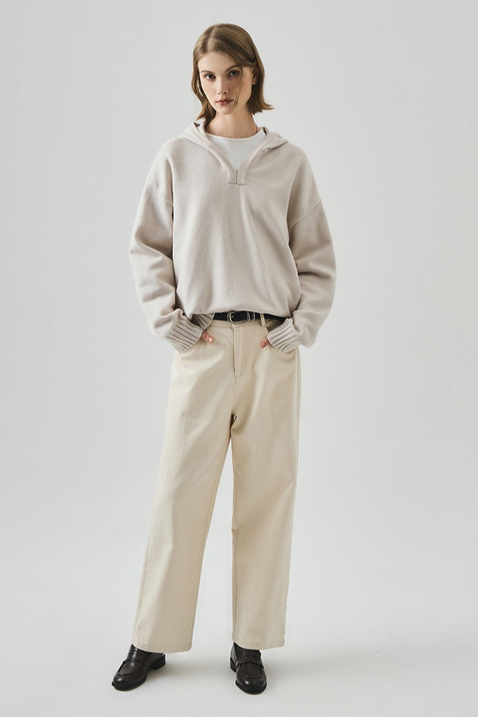 Slouchy V-Neck Hooded Sweater