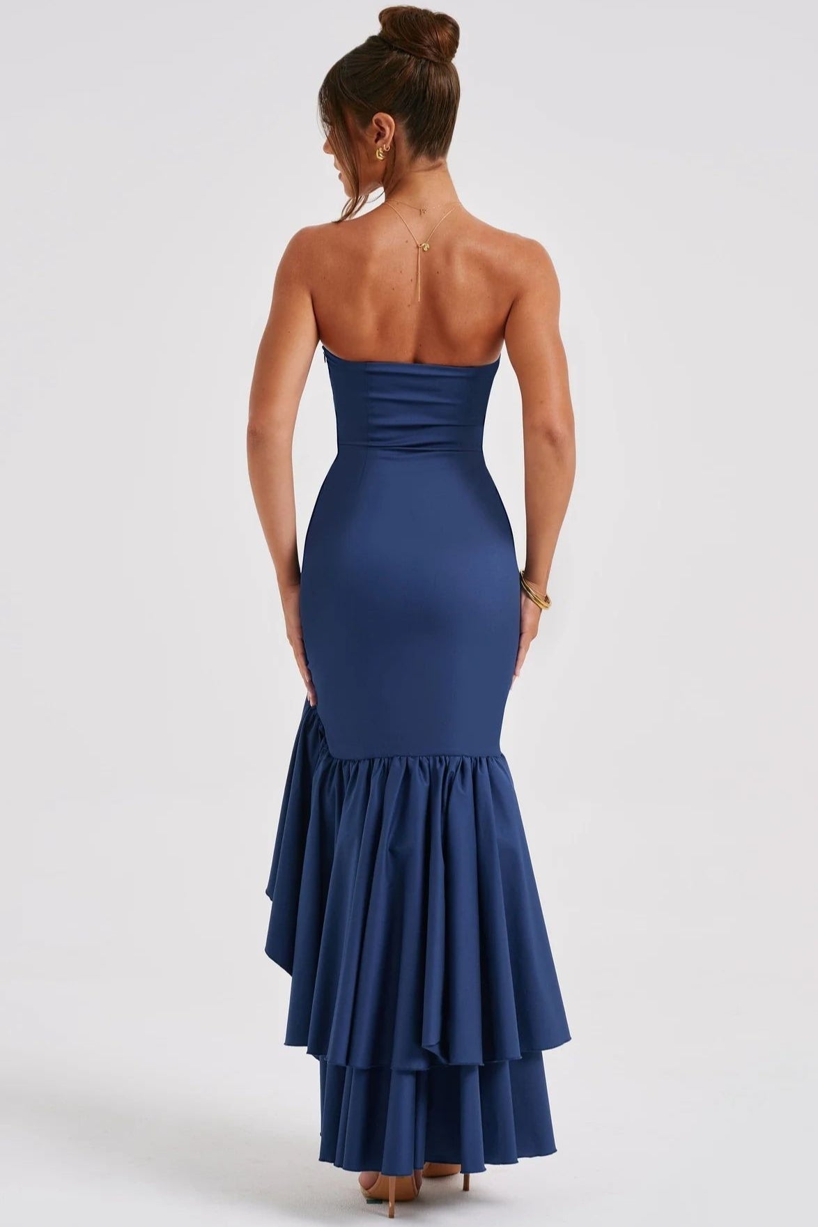 Elegant Strapless Slit Backless Maxi Birthday Dress
