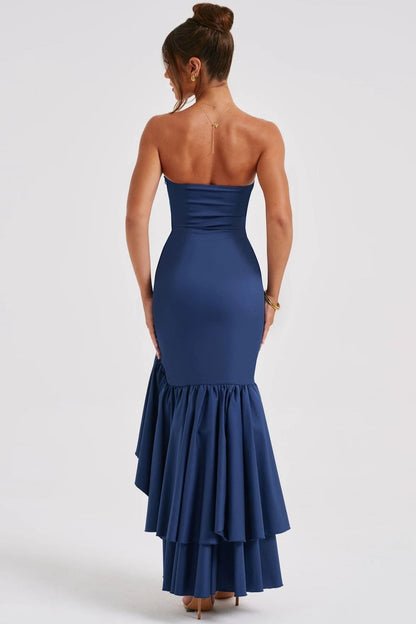 Elegant Strapless Slit Backless Maxi Birthday Dress