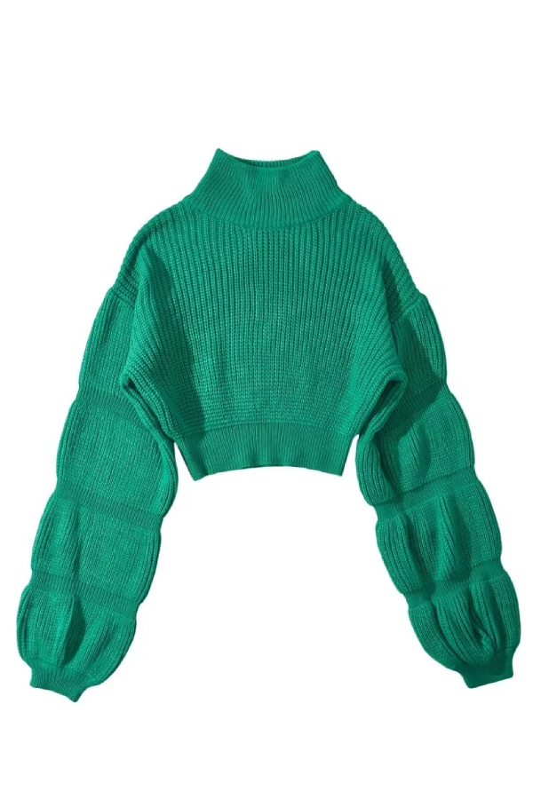 Loose Turtleneck Puff Sleeve Thick Sweater