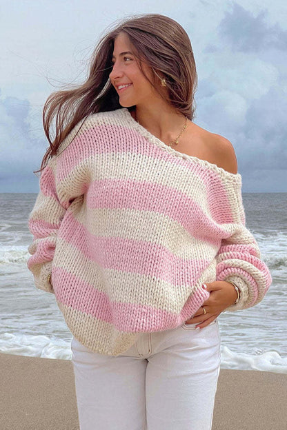 Striped Off Shoulder Knit Sweater