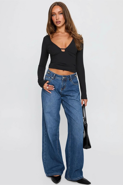 Y2K Spicy Deep V Cutout Slim Long Sleeve Crop Top